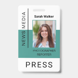 Press worker ID mass media employee photo turquois Badge