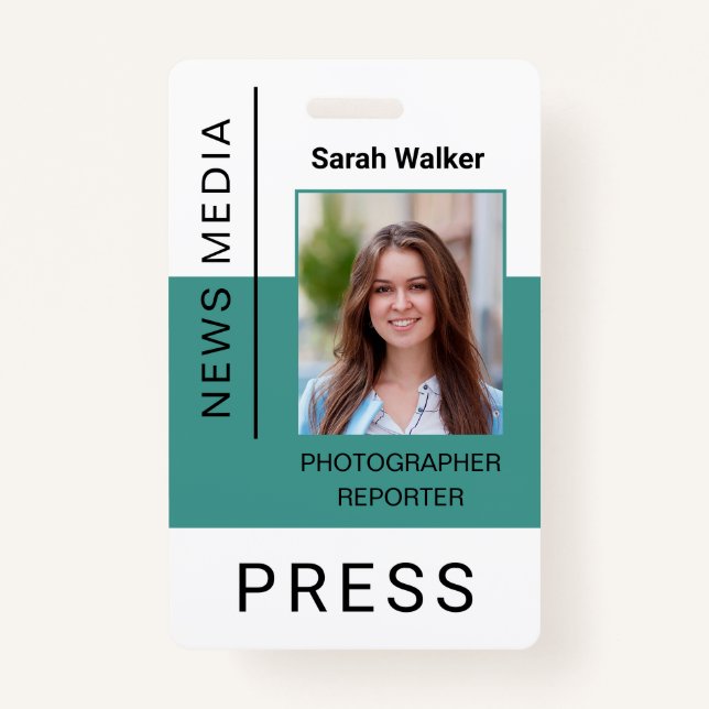 Press worker ID mass media employee photo turquois ID Badge (Front)