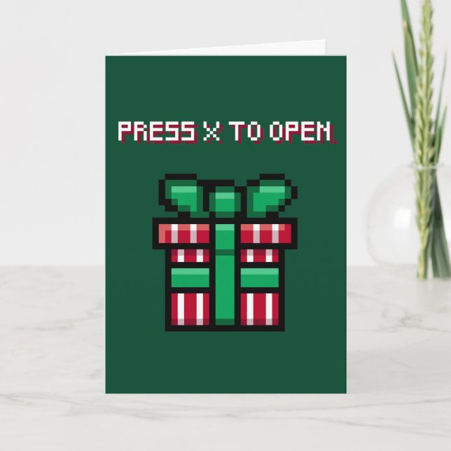 Press X To Open - Video Game Pixel Christmas Card (Front)