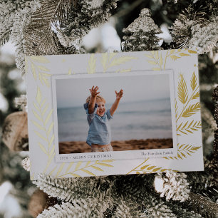 Pressed Botanical   Horizontal Photo Gold Foil Holiday Card