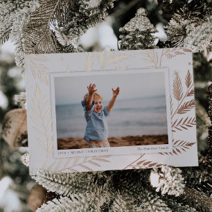 Pressed Botanical   Horizontal Photo Rose Gold Foil Holiday Card