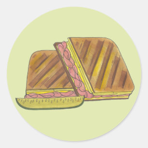 Pressed Cuban Sandwich Ham Cheese Salami Pickle Classic Round Sticker
