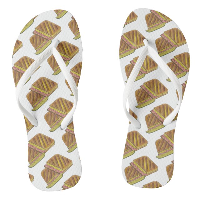Pressed Cuban Sandwich Ham Cheese Salami PIckle Flip Flops (Footbed)