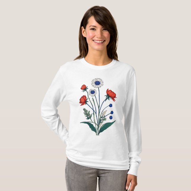 "Pressed Daisy & Leaf Minimalist Design" T-Shirt (Front Full)
