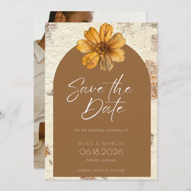 Pressed Flower Arch Fall Wedding Save The Date (Front/Back)