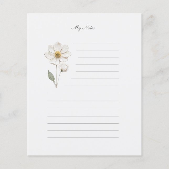 Pressed Flower Lined Stationery Note Paper (Front)