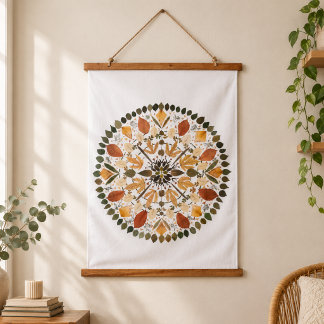 Pressed Flower Mandala l Autumn Botanical Floral Hanging Tapestry