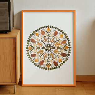 Pressed Flower Mandala l Autumn Botanical Floral Poster