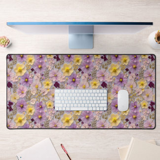 Pressed Flower Pattern Pastel Wildflower Design  Desk Mat