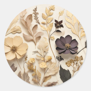 Pressed Flowers And Leaves Classic Round Sticker