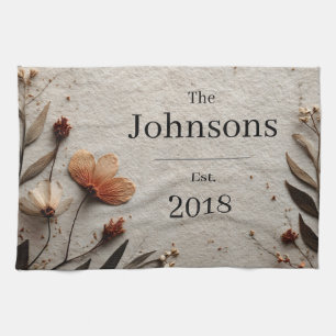 Pressed Flowers and Leaves on Textured Paper Tea Towel