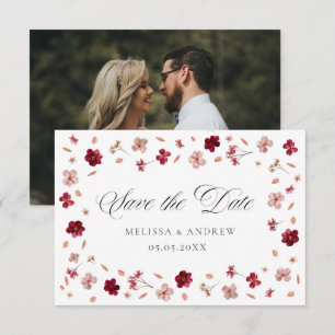 Pressed flowers and photo save the date