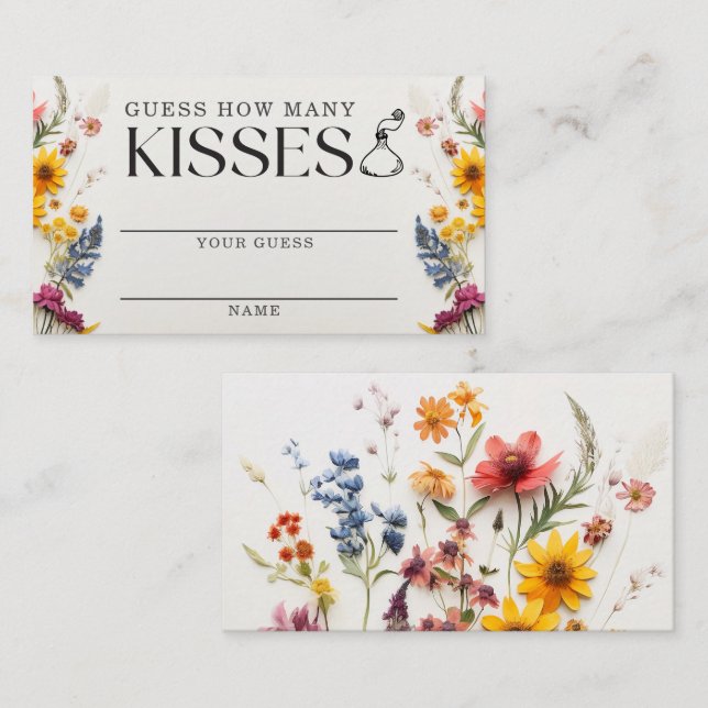 Pressed Flowers Bridal Shower How Many Kisses Card (Front/Back)