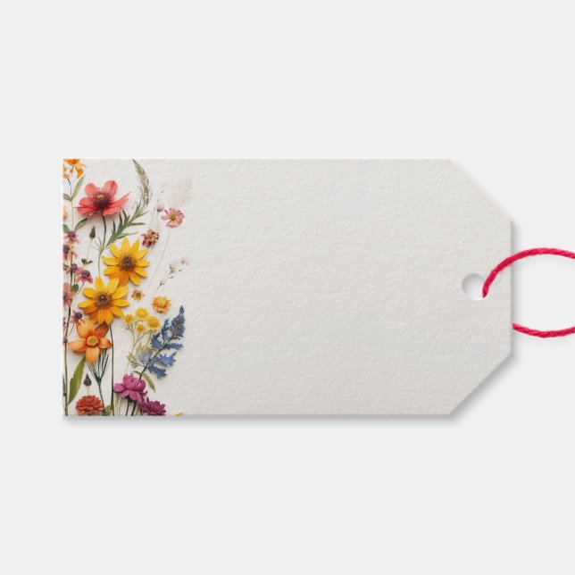 Pressed Flowers Bridal Shower Label Tags (Front (Horizontal))
