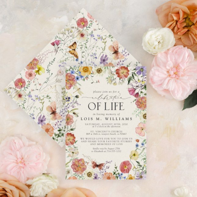 Pressed Flowers Celebration of Life Invitation (Easily personalize this design with your unique details)