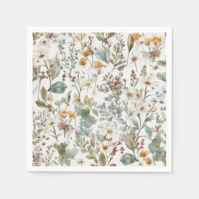 Pressed Flowers Floral Watercolor Napkin (Front)