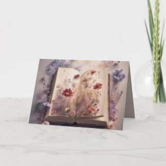 Pressed flowers growing from a book Birthday Card