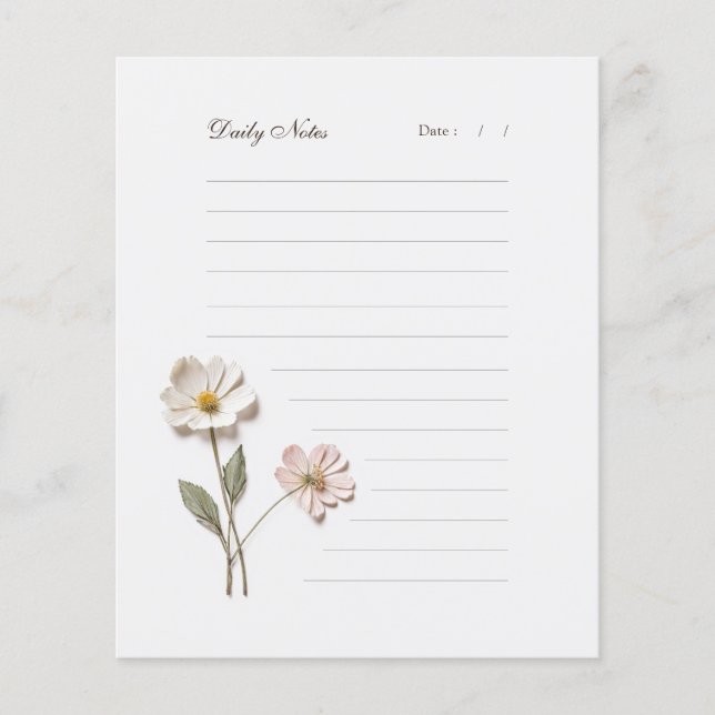 Pressed Flowers Lined Stationery Note Paper (Front)