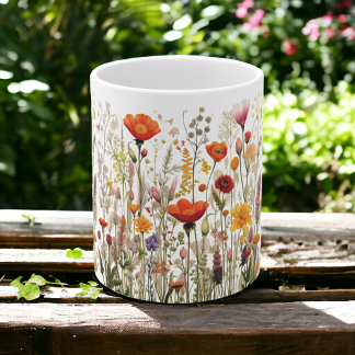 Pressed Flowers Mug, Boho Wildflowers Cottagecore  Coffee Mug