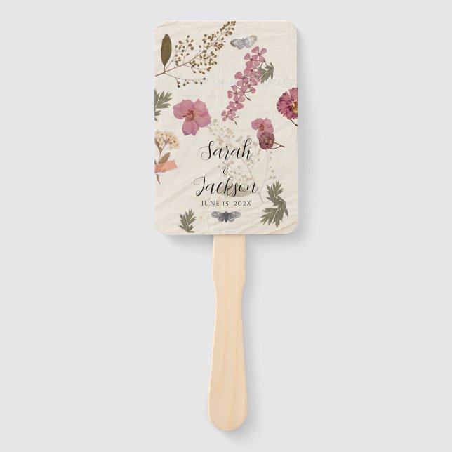 Pressed Flowers Shabby Garden Chic Hand Fan (Front)