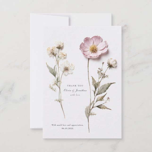 Pressed Flowers Wedding Thank You Card (Front)