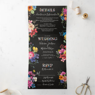 Pressed Flowers Wedding Tri-Fold Invitation