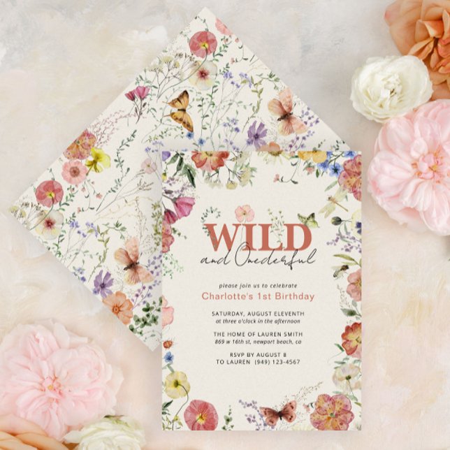 Pressed Flowers Wild & Onederful 1st Birthday Invitation (Easily personalize this sweet baby's first birthday invitation with your unique details.)