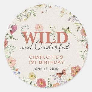 Pressed Flowers Wild & Onederful Girl 1st Birthday Classic Round Sticker