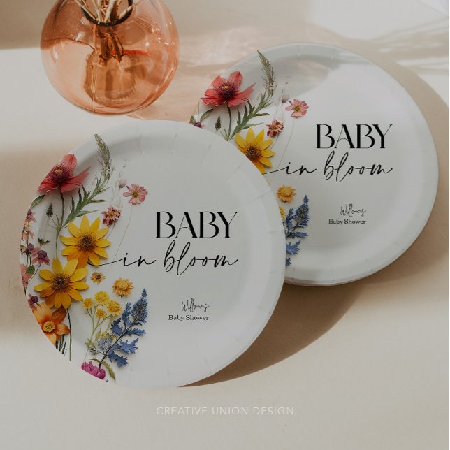 Pressed Flowers Wildflower Boho Baby Shower Paper Plate (Creator Uploaded)