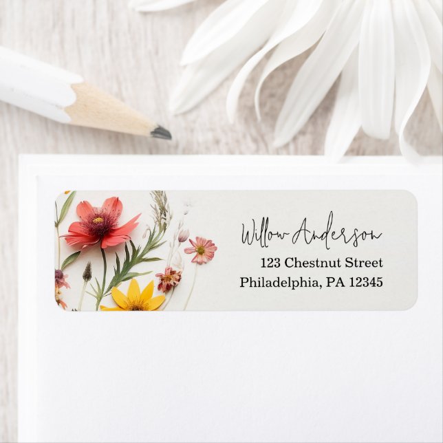 Pressed Flowers Wildflower Boho Return Address (Insitu)