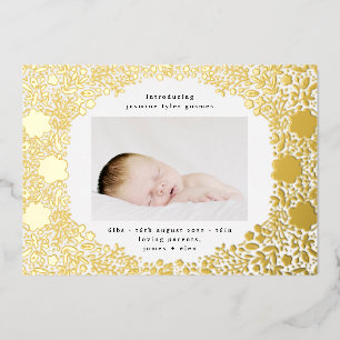 Pressed Gold Foil Florals Baby Birth Announcement