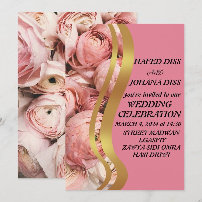 Pressed Gold Leaf Wildflowers Wedding Frame  Invitation (Front/Back)