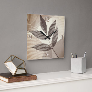 Pressed Leaf Beige Shades Modern Square Wall Clock