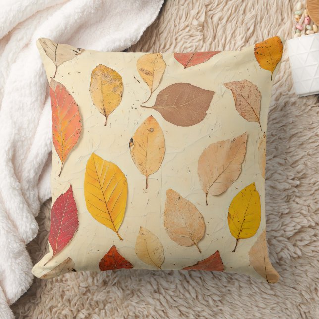 Pressed Leaf Harmony – Vintage Botanical Cushion (Blanket)