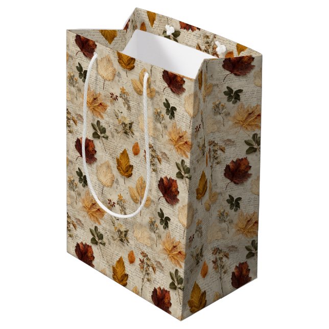 Pressed Leaves & Script Gift Bag (Back Angled)