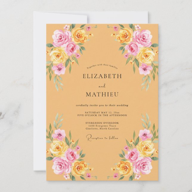 Pressed Mustard Peony Blossom Wedding Invitation (Front)