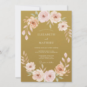 Pressed Ochre Painted Peony Wedding Invitation