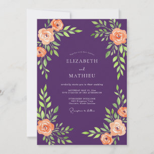 Pressed Plum Orange Painted Wedding Invitation