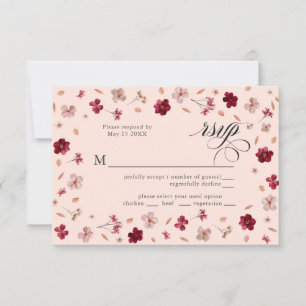 Pressed Red Pink and Cream, floral Response Card