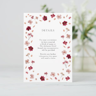 Pressed Red Pink and Cream, floral Wedding Details Enclosure Card