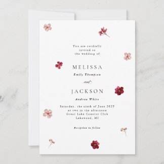 Pressed Red Pink and Cream, floral Wedding Invitat Invitation