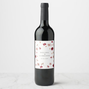 Pressed Red Pink and Cream, floral Wedding Wine Label