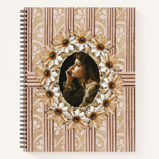 Pressed Sunflower Wreath Rustic Notebook (Front)