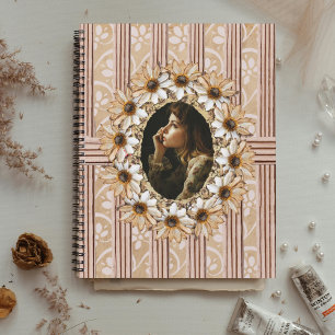 Pressed Sunflower Wreath Rustic Notebook