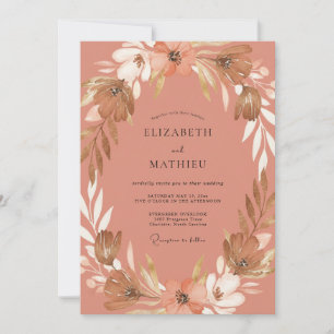 Pressed Terracotta Wildflower Wedding Invitation