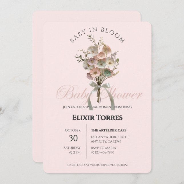Pressed Wildflower Baby in Bloom Boho Baby Shower Invitation (Front/Back)