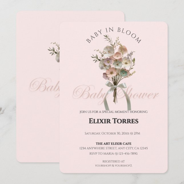Pressed Wildflower Baby in Bloom Boho Baby Shower Invitation (Front/Back)