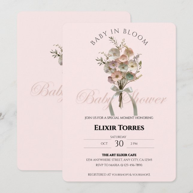 Pressed Wildflower Baby in Bloom Boho Baby Shower Invitation (Front/Back)