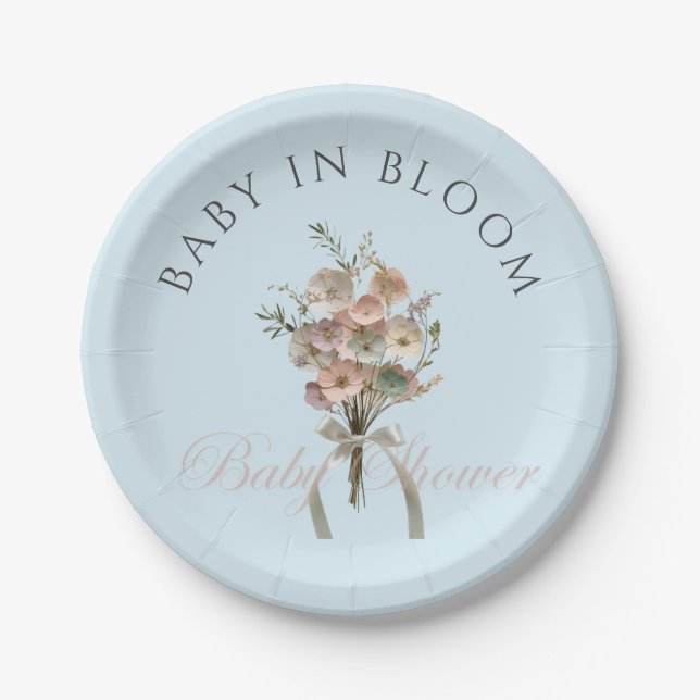 Pressed Wildflower Baby in Bloom Boho Baby Shower Paper Plate (Front)