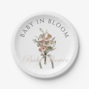 Pressed Wildflower Baby in Bloom Boho Baby Shower Paper Plate